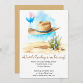 水の色ウェスタン:男の赤ちゃんのカウボーイシャワー 招待状 (正面/裏面)