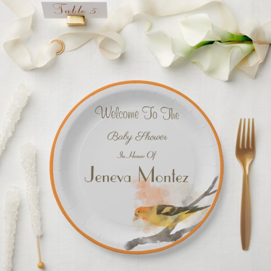 水の色ウエスタンタナガーイエローバードブランチ ペーパープレート (ウェディング)