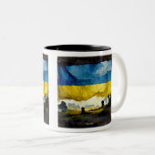 水の色ウクライナの戦いフラグ2トーンマグ， 11 ツートーンマグカップ (正面右)