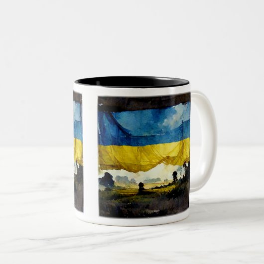 水の色ウクライナの戦いフラグ2トーンマグ， 11 ツートーンマグカップ (正面右)