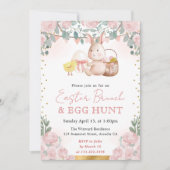 水の色ウサギと春の花イースター 招待状 (正面)