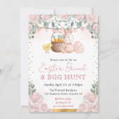 水の色ウサギと春の花イースター 招待状 (正面)