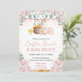 水の色ウサギと春の花イースター 招待状 (スタンド正面)