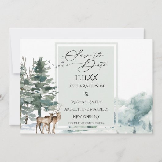 水の色ウッドランドフォレスト日付の招待を保存 セーブザデート (正面)