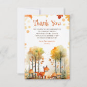 水の色ウッドランドフォレスト秋のキツネベビーシャワー サンキューカード (正面)