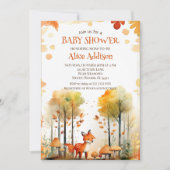 水の色ウッドランドフォレスト秋のキツネベビーシャワー 招待状 (正面)