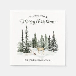 水の色ウッドランドメリークリスマス スタンダードカクテルナプキン