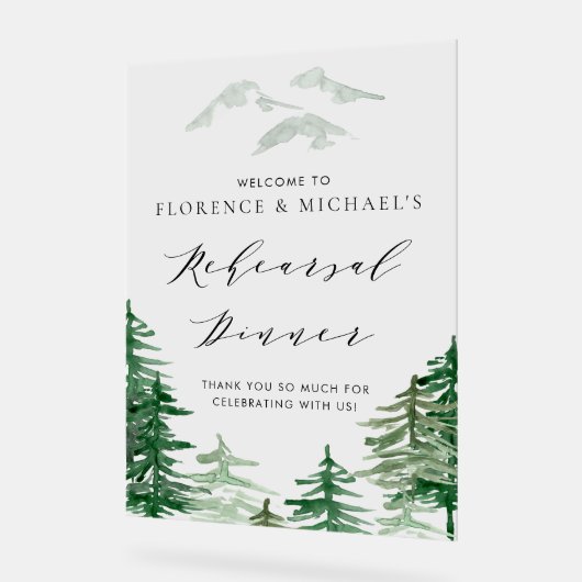 水の色ウッドランドリハーサルディナーウェルカム アクリルサイン (傾斜)