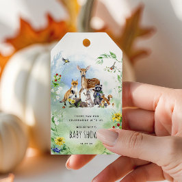 水の色ウッドランド赤ちゃんシャワーありがとうお願い ギフトタグ