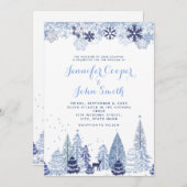 水の色ウッドランド雪の結晶の冬の結婚式Inv 招待状 (正面/裏面)