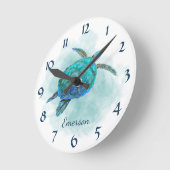 水の色ウミガメ海ビーチ名 ラウンド壁時計 (傾斜)