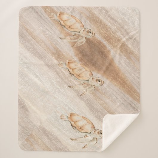 水の色ウミガメonビーチ海海 シェルパブランケット (正面)