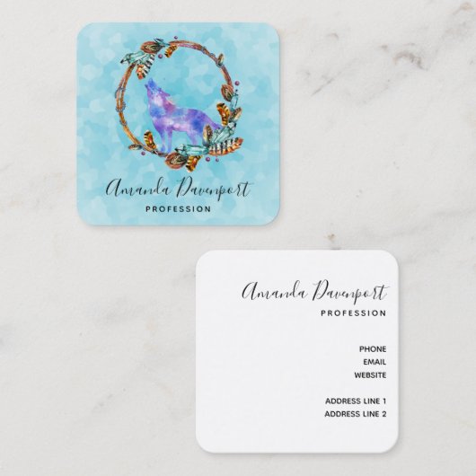 水の色ウルフハウリングのボホスタイルリースバス スクエア名刺 (正面/裏面)