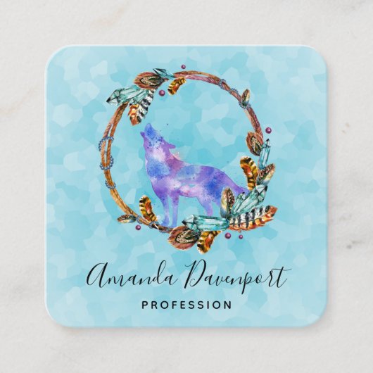 水の色ウルフハウリングのボホスタイルリースバス スクエア名刺 (正面)