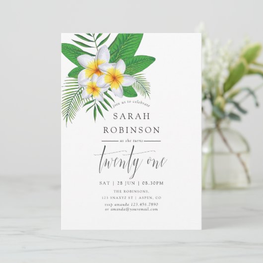 水の色エキゾチックなアロハルアウ(ハワイ式宴会)21st誕生日パーティー 招待状 (スタンド正面)