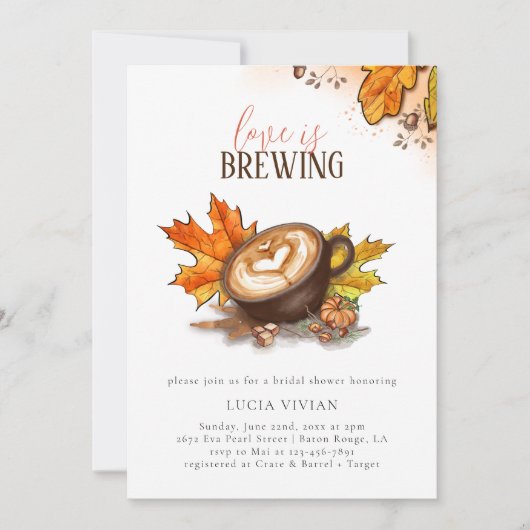 水の色エスプレッソラブイズブルーイングブライダルシャワー 招待状 (正面)