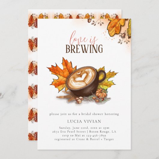 水の色エスプレッソラブイズブルーイングブライダルシャワー 招待状 (正面/裏面)