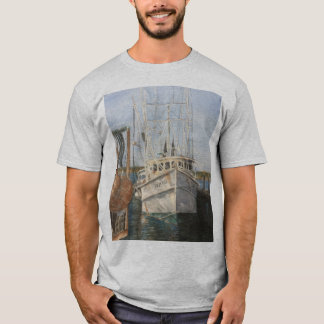 水の色エビのボート沿岸魚釣りTシャツ Tシャツ