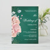 水の色エメラルドグリーンと赤面ピンク結婚ズ 招待状 (スタンド正面)