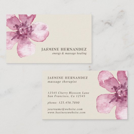 水の色エレガントさくらんぼブロッサムピンクフローラ 名刺 (正面/裏面)