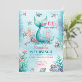 水の色エレガントのターコイズマーメイドテール誕生日 招待状 (スタンド正面)