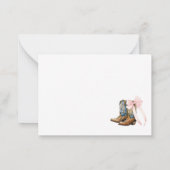 水の色エレガントのブーツまたは弓ベビーシャワー ノートカード (裏面)