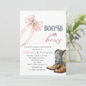 水の色エレガントのブーツまたは弓ベビーシャワー 招待状 (スタンド正面)