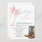 水の色エレガントのブーツまたは弓ベビーシャワー 招待状 (正面/裏面)