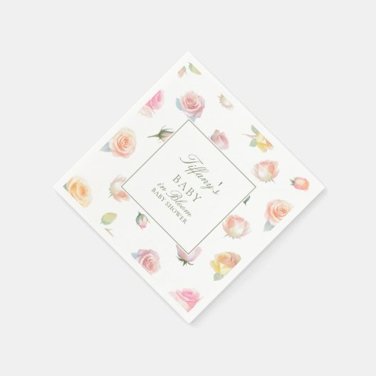 水の色エレガントのベビーで開花女の子ベビーシャワー スタンダードカクテルナプキン (角)