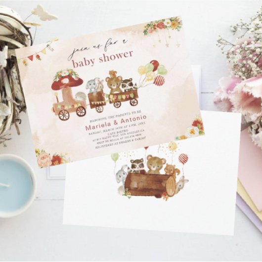 水の色エレガントウッドランドパーティーベビーシャワー 招待状