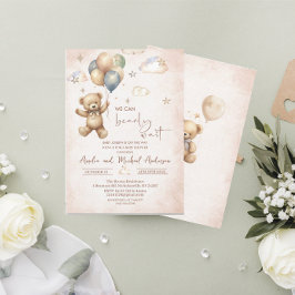 水の色エレガントクマのテディ赤ちゃんシャワー 招待状