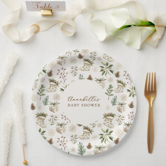 水の色エレガントクリスマスまたは冬の赤ちゃんシャワー ペーパープレート (ウェディング)