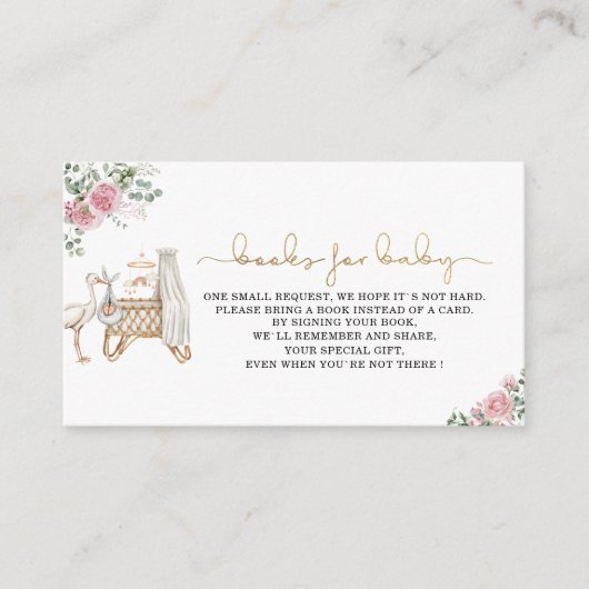 水の色エレガントコウノトリ女の子ピンクの赤ちゃんシャワーブー エンクロージャーカード (正面)