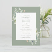水の色エレガントセージ緑の結婚植物 招待状 (スタンド正面)