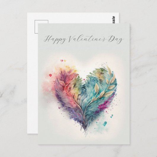 水の色エレガントハートバレンタイン葉書 ポストカード (正面/裏面)