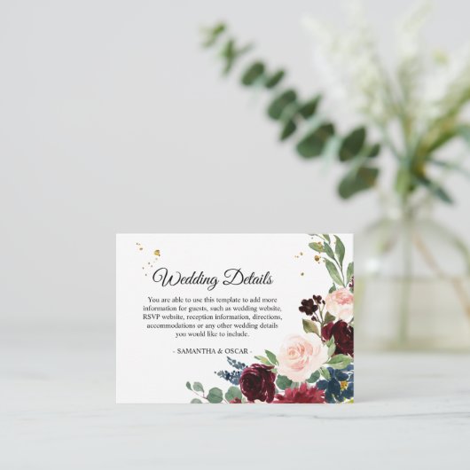 水の色エレガントバーガンディ赤面&金ゴールドドロップ エンクロージャーカード (スタンド正面)