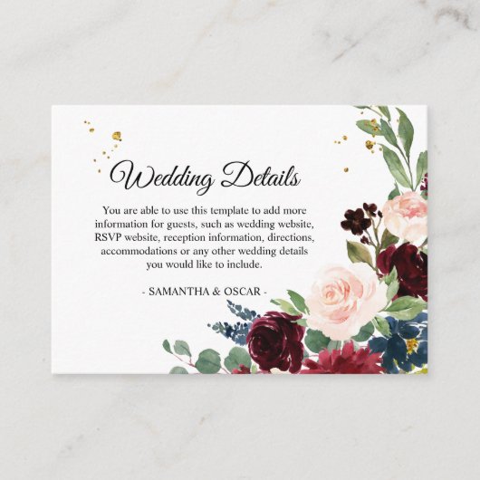 水の色エレガントバーガンディ赤面&金ゴールドドロップ エンクロージャーカード (正面)