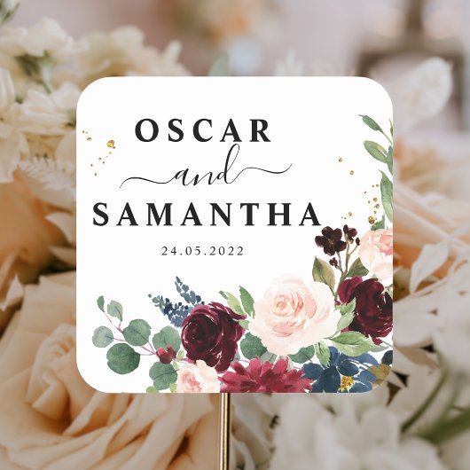 水の色エレガントバーガンディ赤面&金ゴールドドロップ スクエアシール