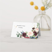 水の色エレガントバーガンディ赤面&金ゴールドドロップ プレイスカード (裏面)