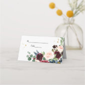 水の色エレガントバーガンディ赤面&金ゴールドドロップ プレイスカード (正面)