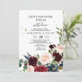 水の色エレガントバーガンディ赤面&金ゴールドドロップ 招待状 (スタンド正面)