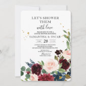 水の色エレガントバーガンディ赤面&金ゴールドドロップ 招待状 (正面)