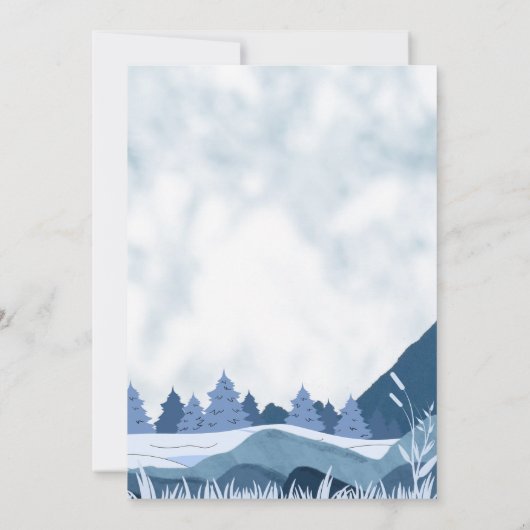 水の色エレガントパインマウンテンウィンターウェディング 招待状 (裏面)