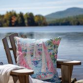 水の色エレガントピンクの帆船熱帯沿岸 クッション