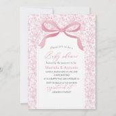 水の色エレガントピンクの弓ガール赤ちゃんシャワーInvi 招待状 (正面)