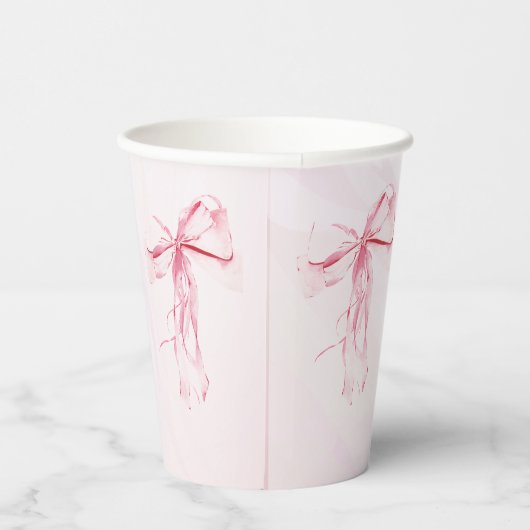 水の色エレガントピンクの弓ベビーシャワー 紙コップ (右)