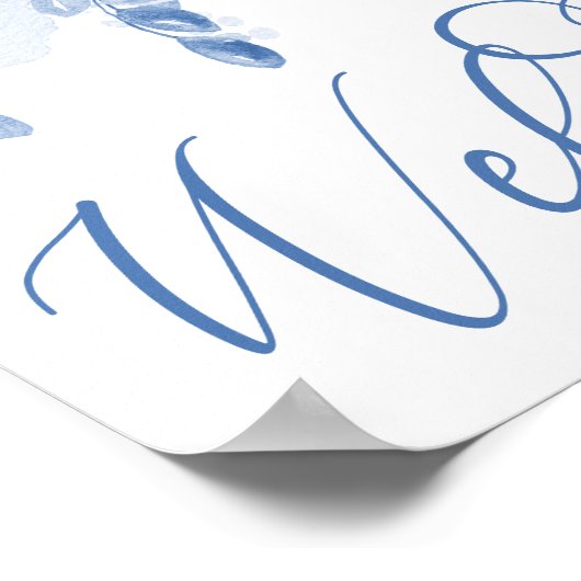 水の色エレガントフローラほこりっぽいブルーウェルカムサイン ポスター (角)