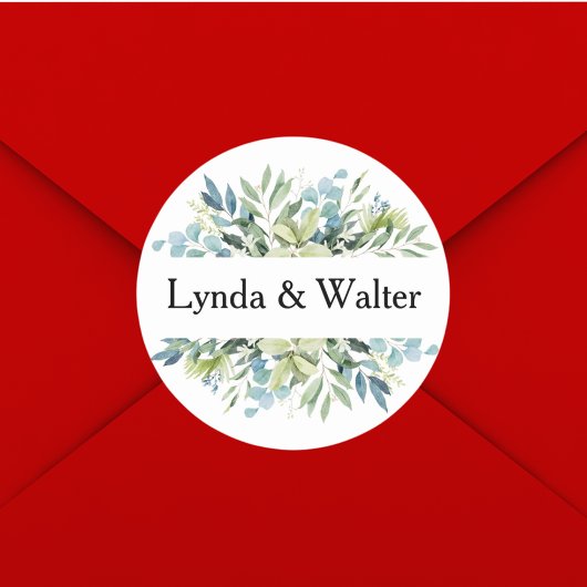 水の色エレガントフローラカスタムウェディング ラウンドシール