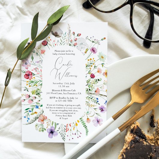 水の色エレガントフローラカップル赤ちゃんシャワー 招待状