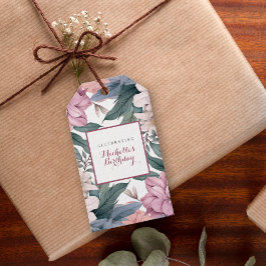 水の色エレガントフローラガーデンバースデーパーティー ギフトタグ